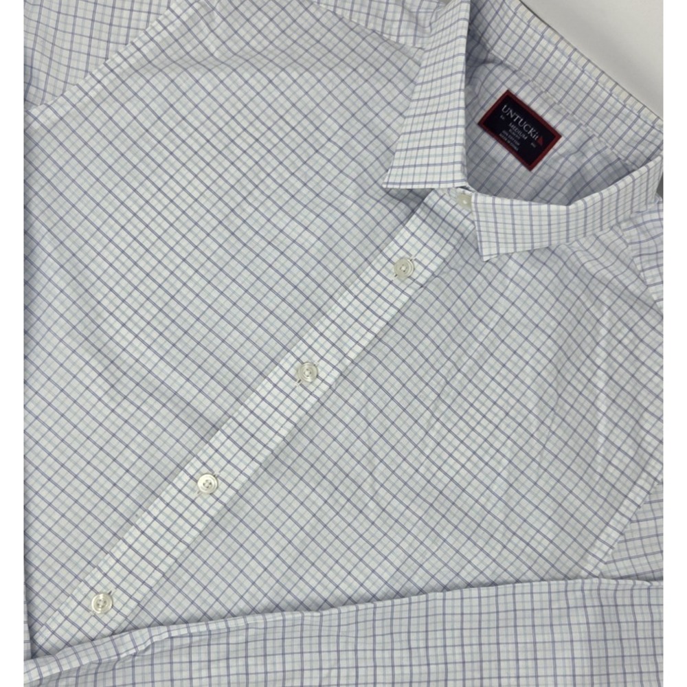 Untuckit Franklin Long Sleeve Button Up Shirt Mens Medium Blue White Plaid Slim